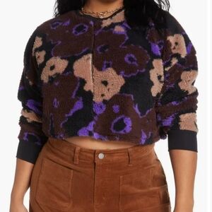 NEW! BP High Pile Fleece Crop Floral Sweater in Brown and Purple